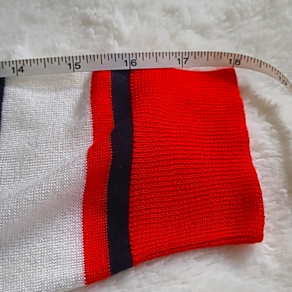 ZARA Striped Navy and White Knit Sweater with Red Accents - Picture 9 of 9
